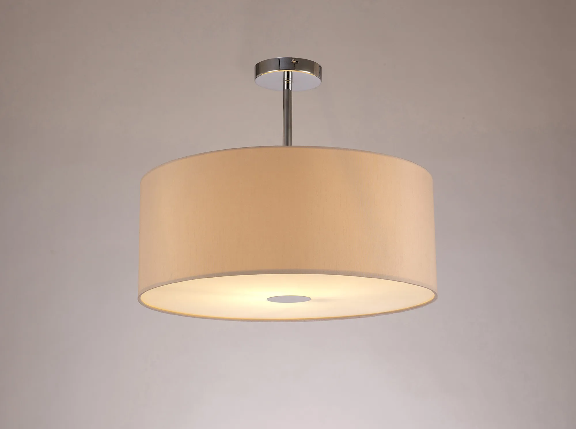 Baymont 50cm Semi Flush 1 Light Polished Chrome, Nude Beige/Moonlight, Frosted Diffuser DK0104  Deco Baymont CH NU